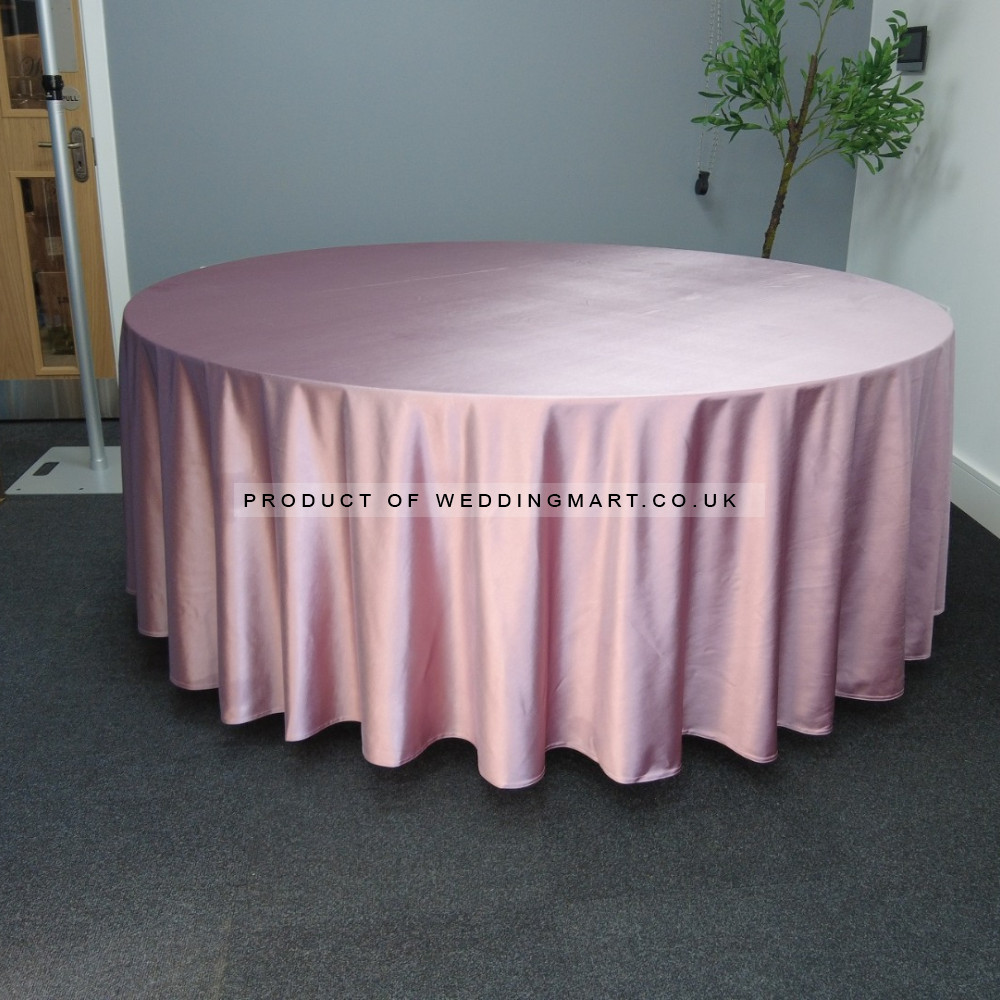 120 inch Heavy Duty Round Satin Table Cloth -  DUSTY PINK – Wholesale Satin Tablecloths for Wedding Decorators | WeddingMart