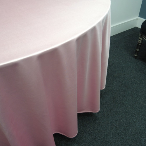 120 inch Heavy Duty Round Satin Table Cloth -  PALE PINK – Wholesale Satin Tablecloths for Wedding Decorators | WeddingMart