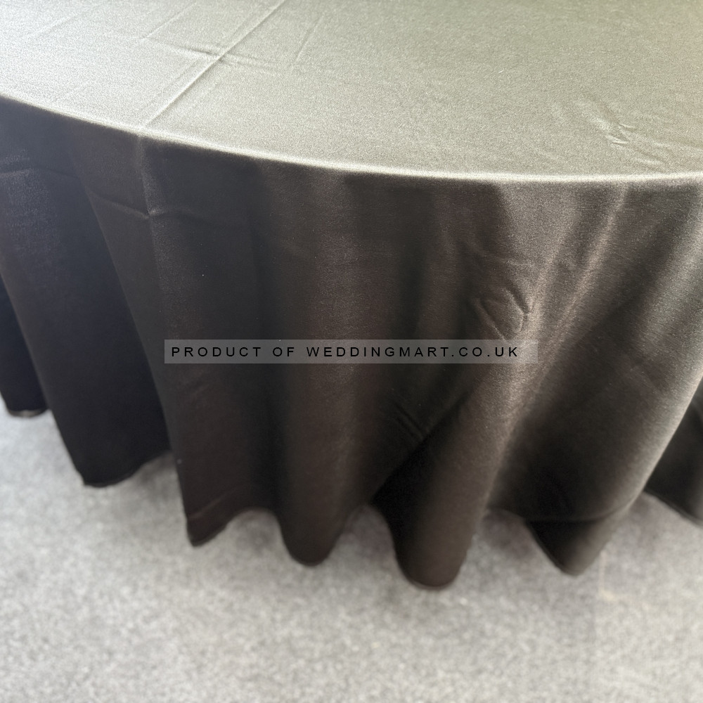 120 inch Heavy Duty Round Satin Table Cloth -  BLACK – Wholesale Satin Tablecloths for Wedding Decorators | WeddingMart