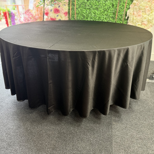 120 inch Heavy Duty Round Satin Table Cloth -  BLACK – Wholesale Satin Tablecloths for Wedding Decorators | WeddingMart