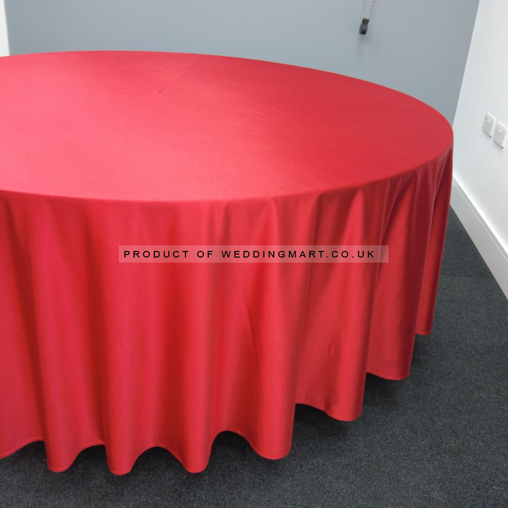 120 inch Heavy Duty Round Satin Table Cloth -  RED – Wholesale Satin Tablecloths for Wedding Decorators | WeddingMart