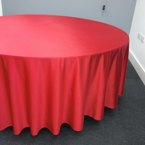 120 inch Heavy Duty Round Satin Table Cloth -  RED – Wholesale Satin Tablecloths for Wedding Decorators | WeddingMart