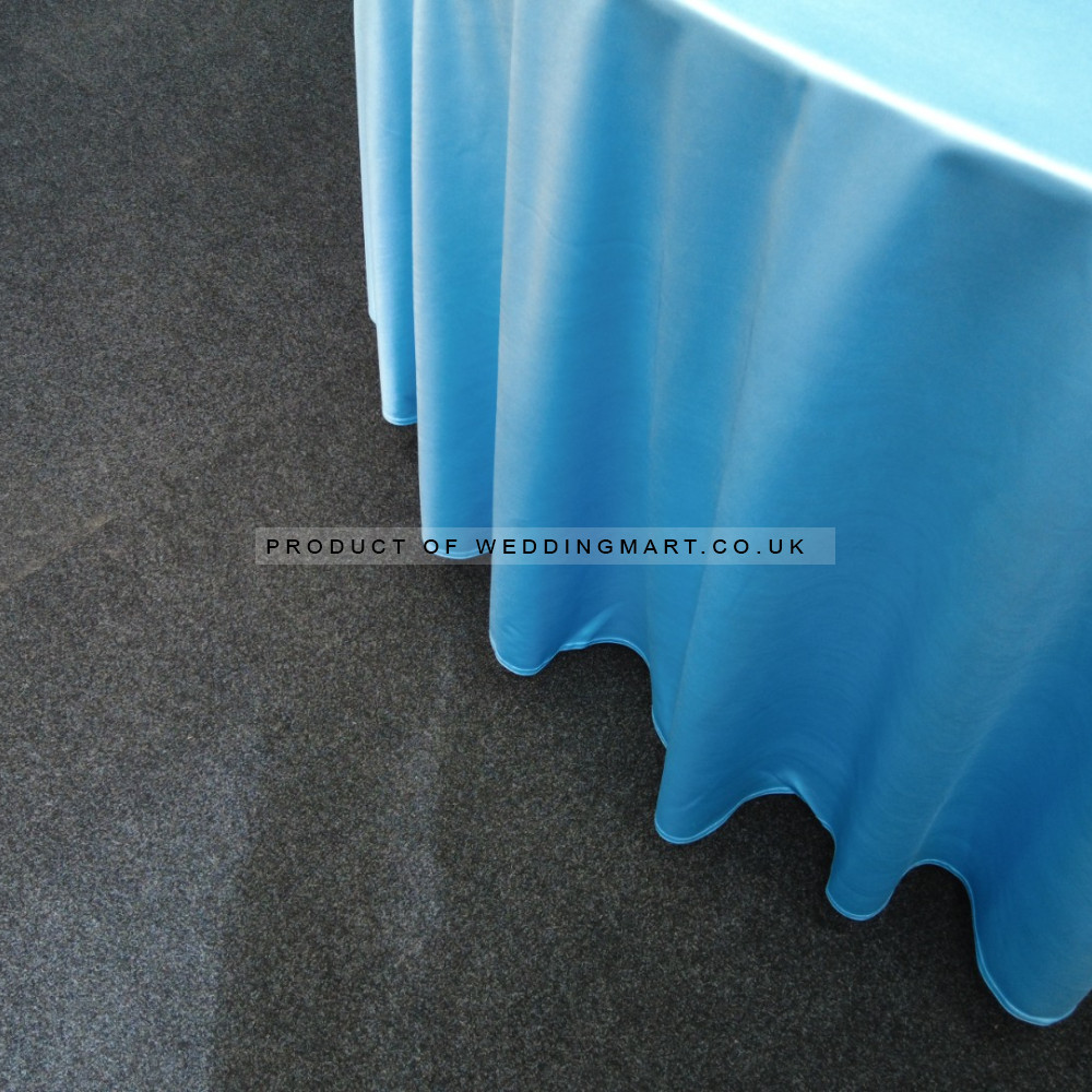 120 inch Heavy Duty Round Satin Table Cloth -  BABY BLUE – Wholesale Satin Tablecloths for Wedding Decorators | WeddingMart