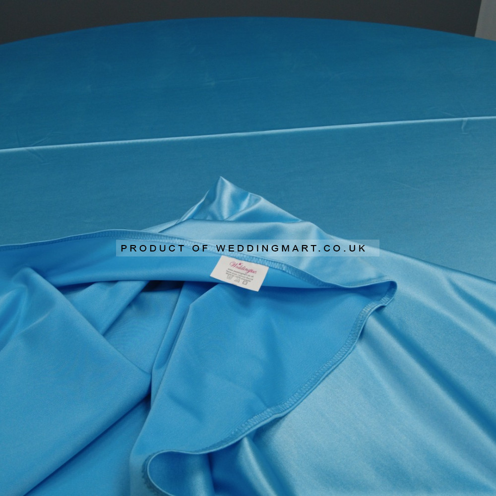 120 inch Heavy Duty Round Satin Table Cloth -  BABY BLUE – Wholesale Satin Tablecloths for Wedding Decorators | WeddingMart