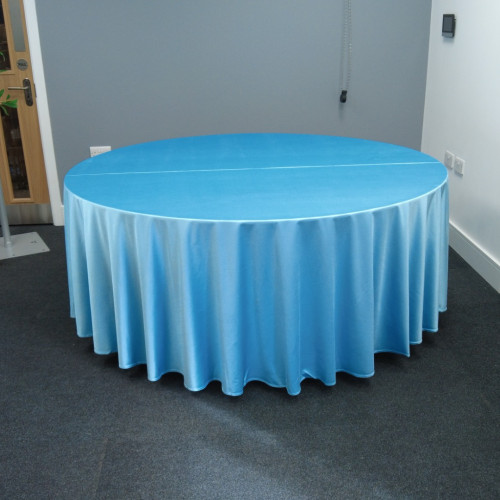 120 inch Heavy Duty Round Satin Table Cloth -  BABY BLUE – Wholesale Satin Tablecloths for Wedding Decorators | WeddingMart