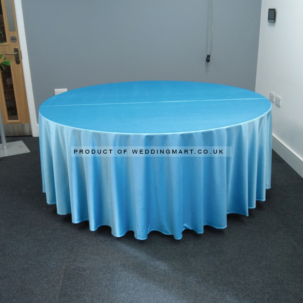 120 inch Heavy Duty Round Satin Table Cloth -  BABY BLUE – Wholesale Satin Tablecloths for Wedding Decorators | WeddingMart