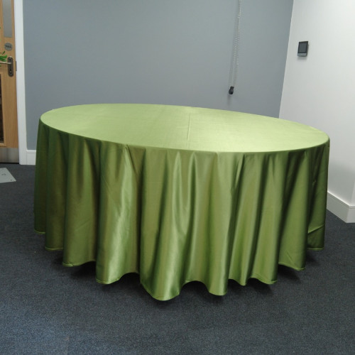 120 inch Heavy Duty Round Satin Table Cloth -  OLIVE GREEN – Wholesale Satin Tablecloths for Wedding Decorators | WeddingMart