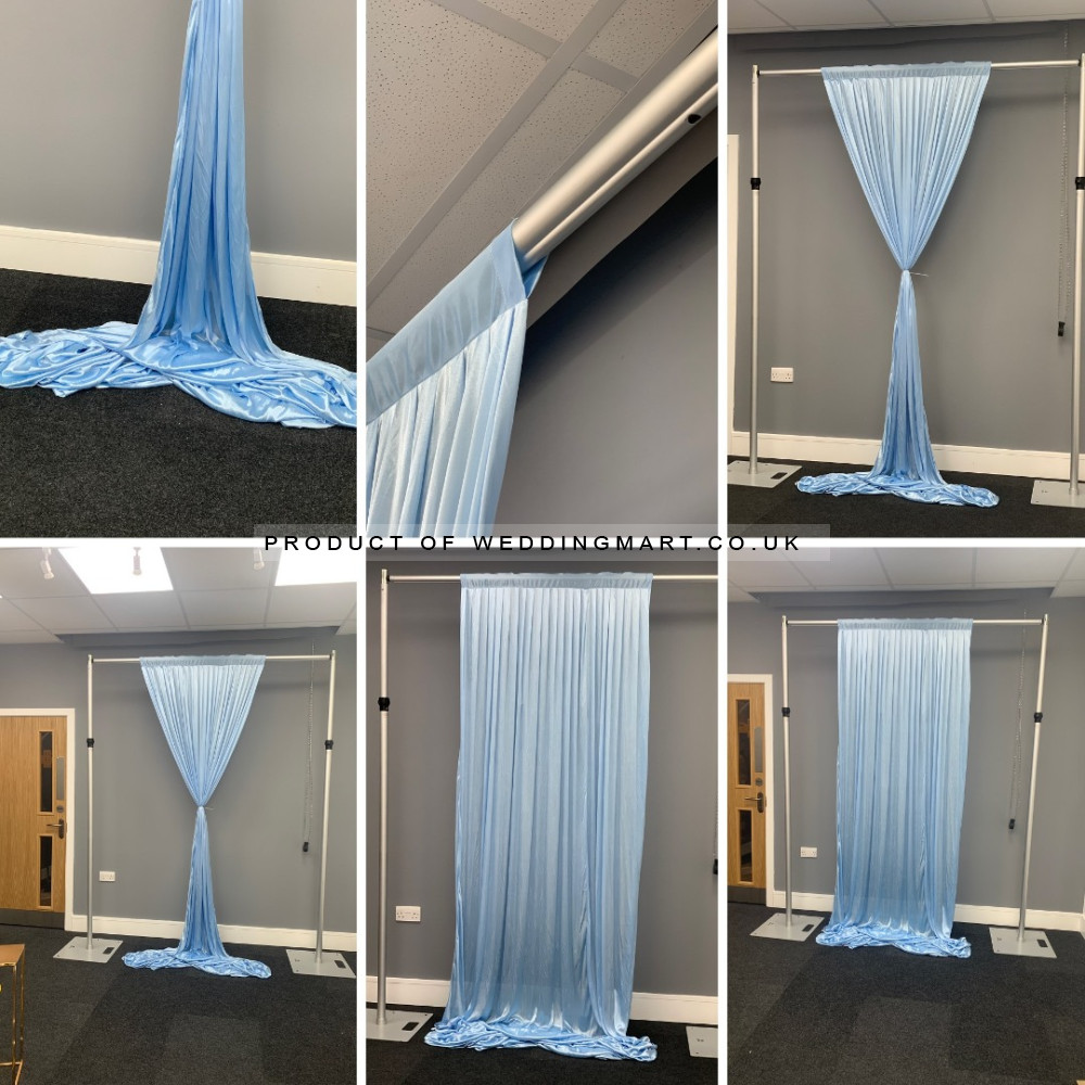 1m (w) x 3m (h) Silk Wedding Backdrop Overlay Panel - Baby Blue – Wholesale Silk Overlays for Wedding Decorators | WeddingMart