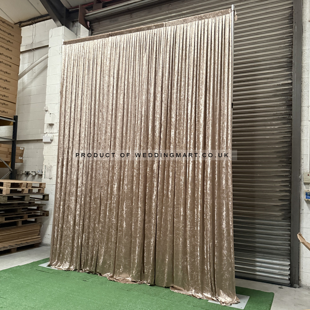1m (w) x 4m (h) Velvet Backdrop Overlay Panel - champagne – Wholesale Velvet Overlays for Wedding Decorators | WeddingMart