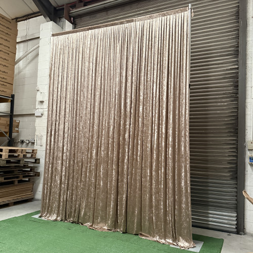 1m (w) x 4m (h) Velvet Backdrop Overlay Panel - champagne – Wholesale Velvet Overlays for Wedding Decorators | WeddingMart