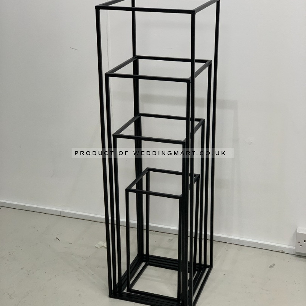 40cm Black Metal Flower Stand – Compact Rectangular Floral Pedestal – Wholesale Centrepiece Stands for Wedding Decorators | WeddingMart
