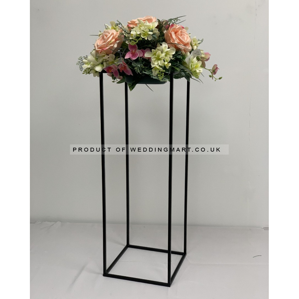 40cm Black Metal Flower Stand – Compact Rectangular Floral Pedestal