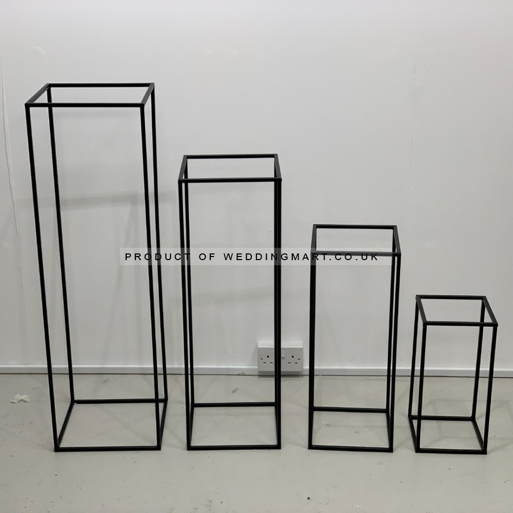 100cm Black Metal Flower Stand – Extra Tall Rectangular Floral Pedestal – Wholesale Budget Centerpiece Stands for Wedding Decorators | WeddingMart