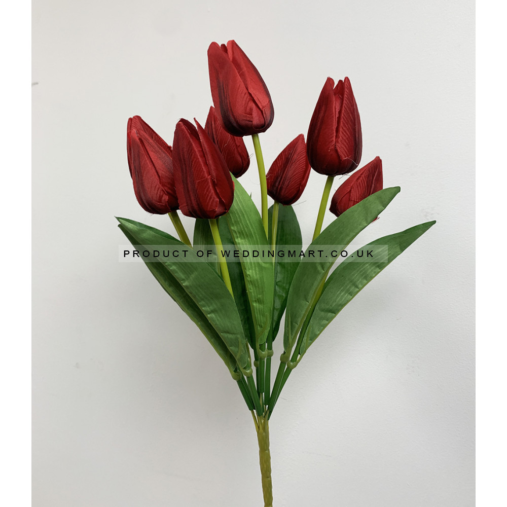 9 Heads Artificial Tulip Bouquet - RED