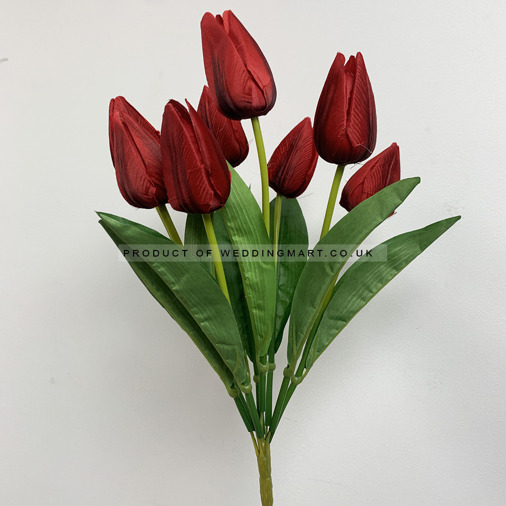 9 Heads Artificial Tulip Bouquet - RED