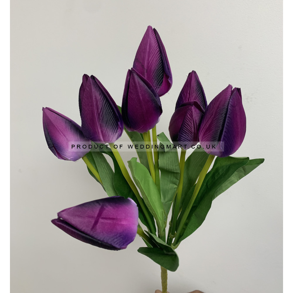 9 Heads Artificial Tulip Bouquet - Purple