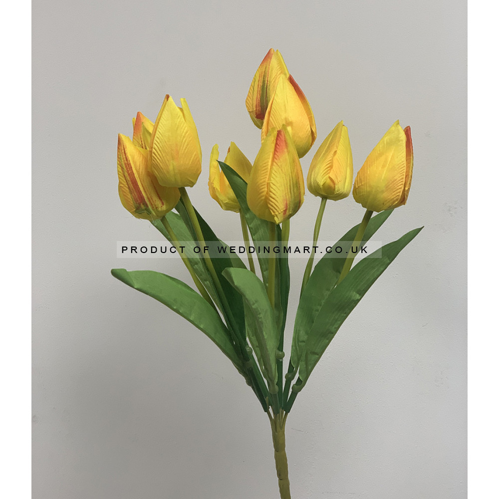 9 Heads Artificial Tulip Bouquet - Yellow