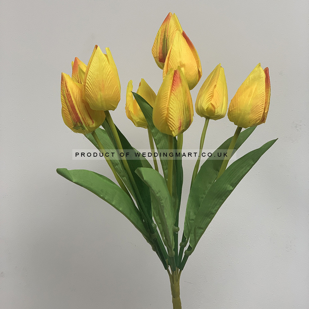 9 Heads Artificial Tulip Bouquet - Yellow – Wholesale Artificial Tulips for Wedding Decorators | WeddingMart
