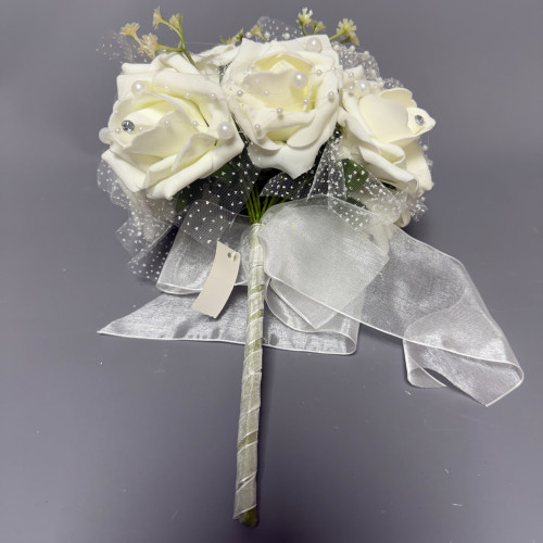Artificial Ivory Bridal Bouquet with Ribbon – Wholesale Artificial Rose Bouquets for Wedding Decorators | WeddingMart