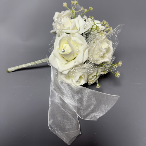 Artificial Ivory Bridal Bouquet with Ribbon – Wholesale Artificial Rose Bouquets for Wedding Decorators | WeddingMart