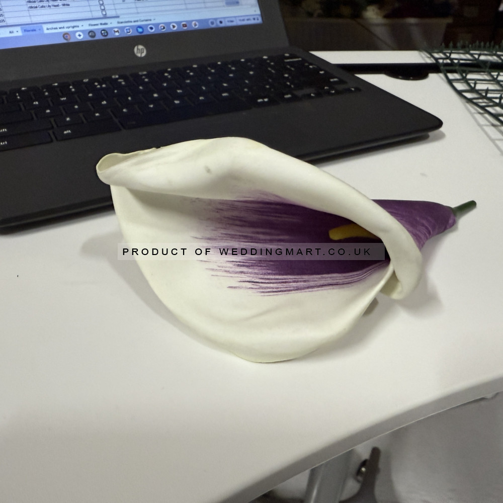 20cm Artificial Calla Lily Flower Heads - Purple and White (Pack of 12)