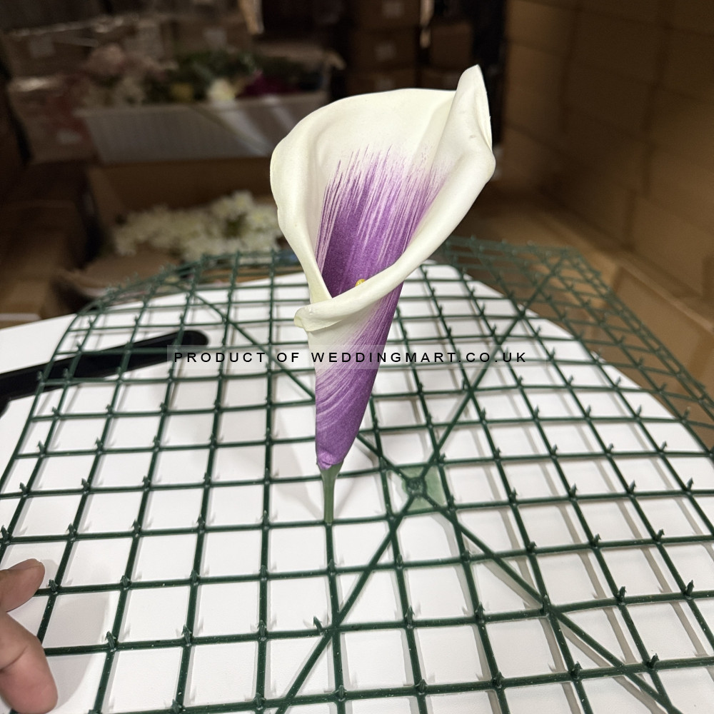 20cm Artificial Calla Lily Flower Heads - Purple and White (Pack of 12)