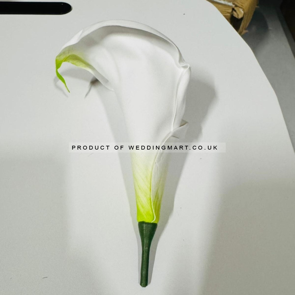 20cm Artificial Calla Lily Flower Heads - White with Green (Pack of 12)