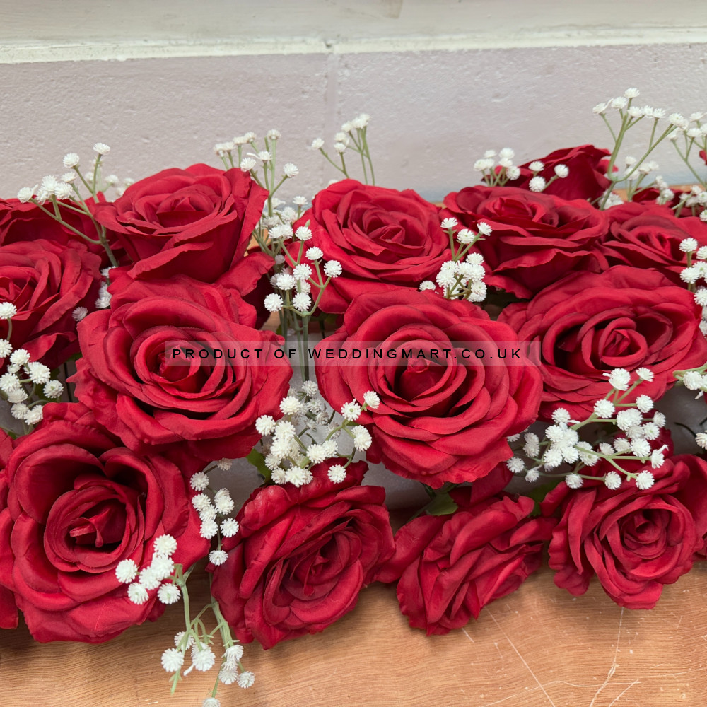 100cm Artificial Red Wedding Top Table Floral Runner - FA26002 – Wholesale Hoop and Table Floral Arrangements for Wedding Decorators | WeddingMart