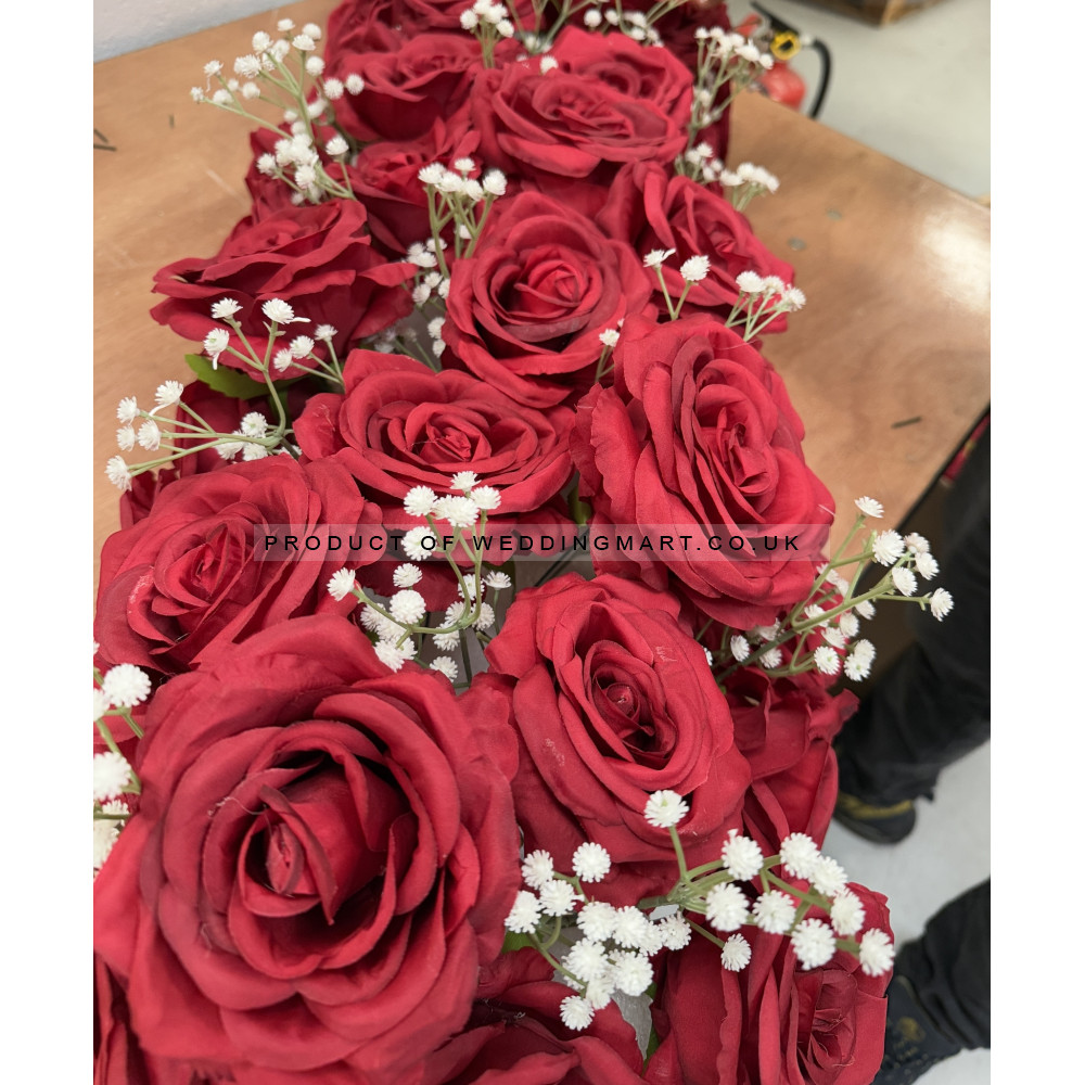 100cm Artificial Red Wedding Top Table Floral Runner - FA26002