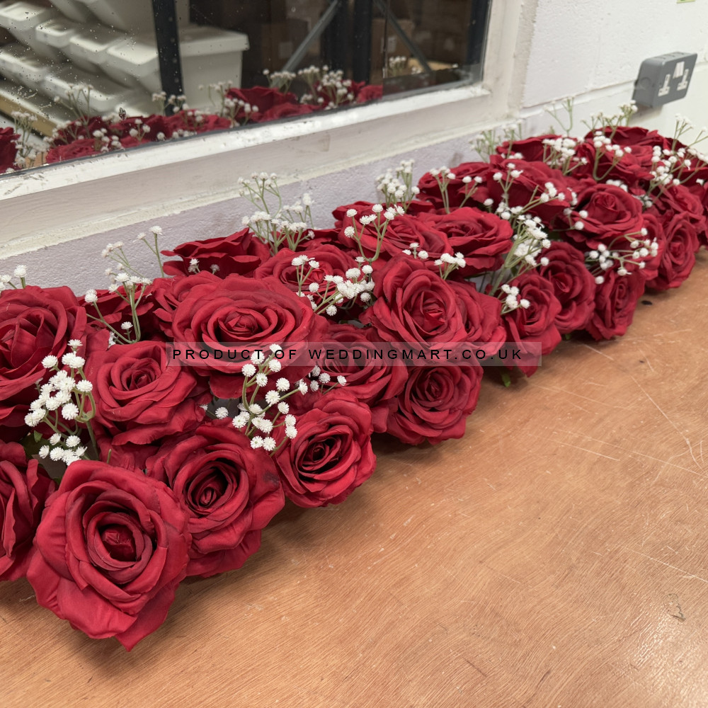 100cm Artificial Red Wedding Top Table Floral Runner - FA26002 – Wholesale Hoop and Table Floral Arrangements for Wedding Decorators | WeddingMart