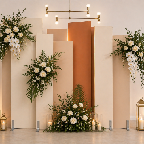 Splitex Pro backdrop panel holder stands holding round top backdrop panel with aluminium base supports