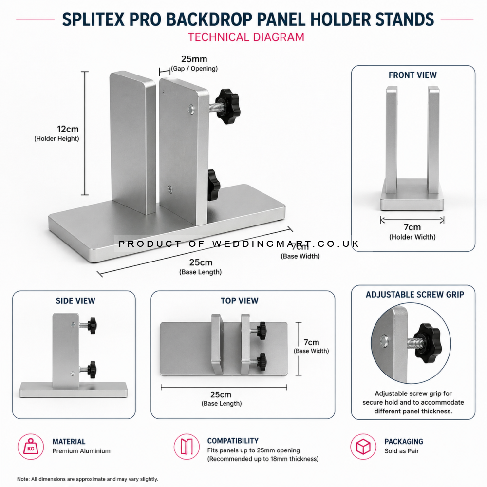 Splitex Pro backdrop panel holder stands holding round top backdrop panel with aluminium base supports