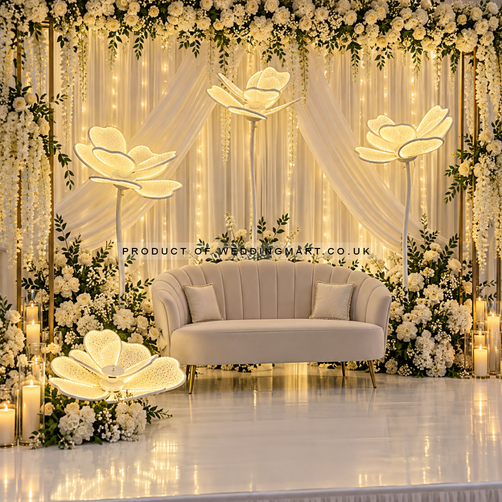 4 piece giant LED illuminated flower lights for wedding backdrop and event decoration