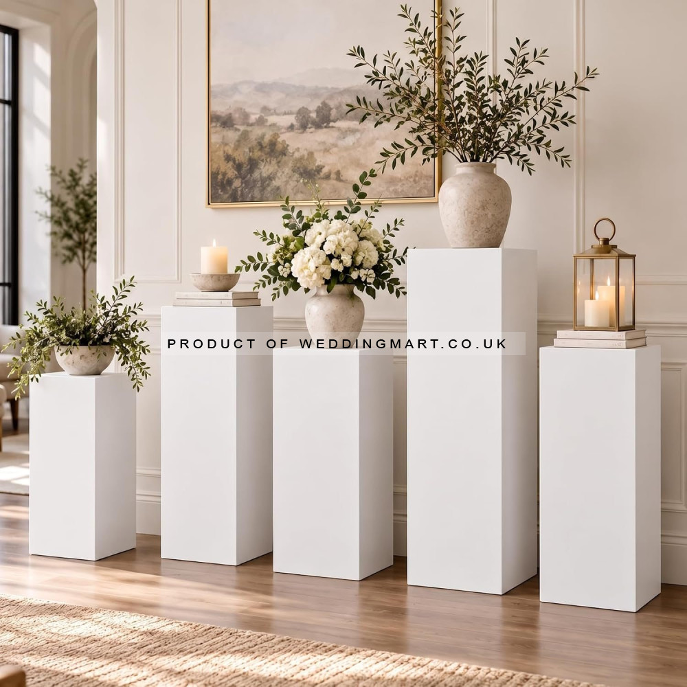 Set of 5 Rectangular Metal Freestanding Plinths Cake Stand Display Pedestals - White