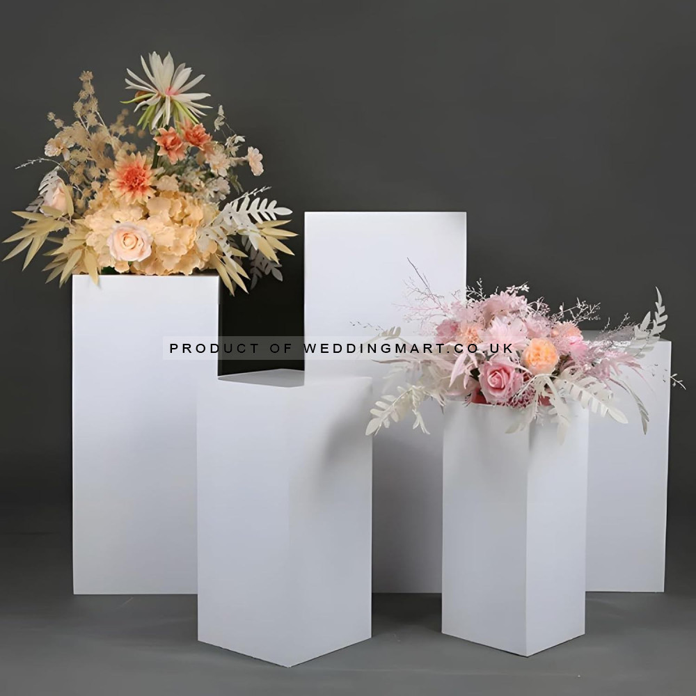 Set of 5 Rectangular Metal Freestanding Plinths Cake Stand Display Pedestals - White