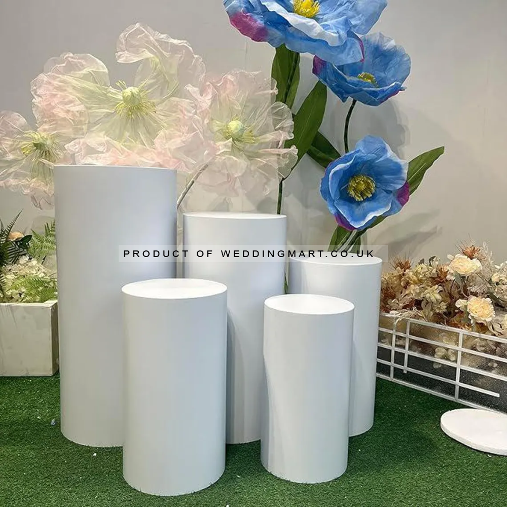 Set of 5 Round Metal Freestanding Plinths Cake Stand Display Pedestals - White