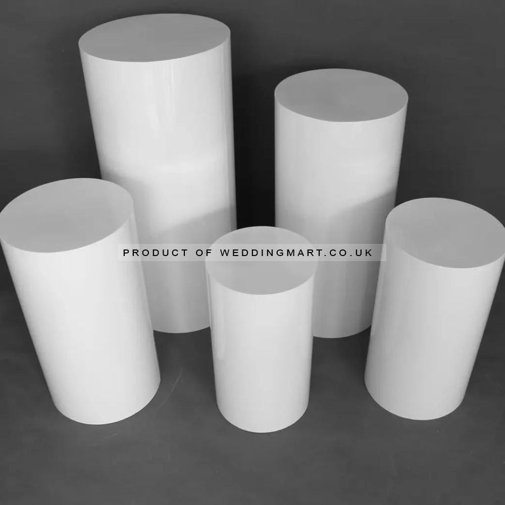 Set of 5 Round Metal Freestanding Plinths Cake Stand Display Pedestals - White