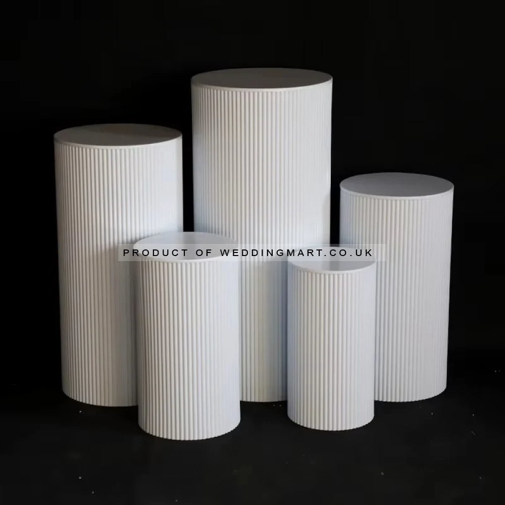 Set of 5 Round Metal Ripple Freestanding Plinths Cake Stand Display Pedestals - White