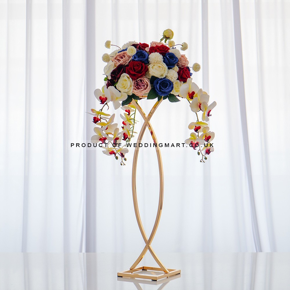 80cm Gold Plated Curved Table Flower Stand – Wholesale Metal Table Centerpiece Stands for Wedding Decorators | WeddingMart