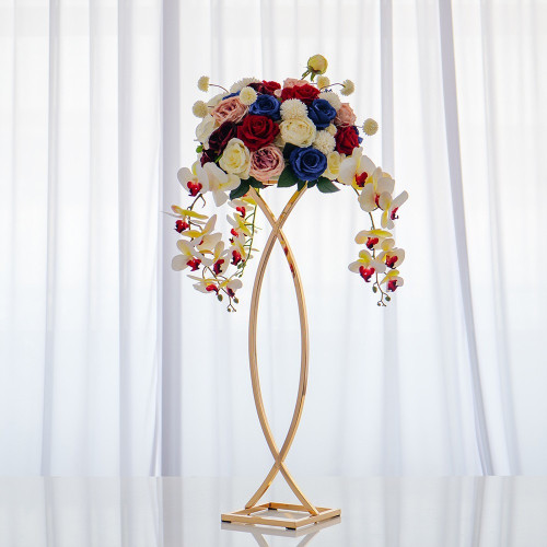 80cm Gold Plated Curved Table Flower Stand – Wholesale Metal Table Centerpiece Stands for Wedding Decorators | WeddingMart
