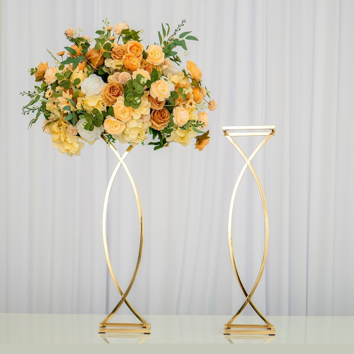 80cm Gold Plated Curved Table Flower Stand – Wholesale Metal Table Centerpiece Stands for Wedding Decorators | WeddingMart