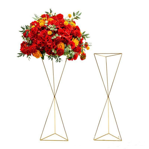 80cm Tall Hourglass Wedding Table Geometric Floral Display Centerpiece Stand – Gold – Wholesale Metal Table Centerpiece Stands for Wedding Decorators | WeddingMart