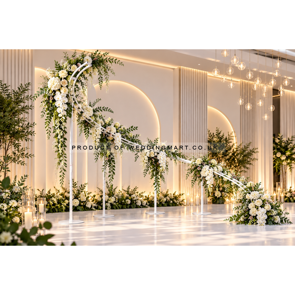 Giant Wave S Shaped Wedding Arch Frame 2.5m x 2.4m - White Metal Floral and Balloon Backdrop Stand