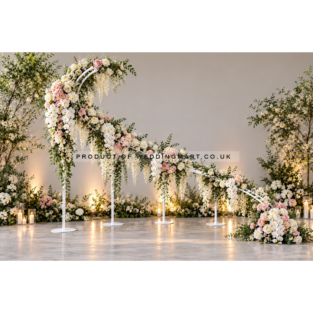 Giant Wave S Shaped Wedding Arch Frame 2.5m x 2.4m - White Metal Floral and Balloon Backdrop Stand