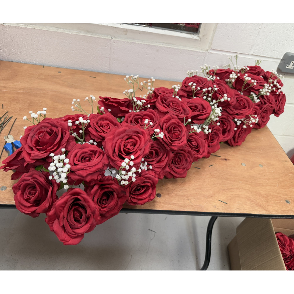 100cm Artificial Red Wedding Top Table Floral Runner - FA26002