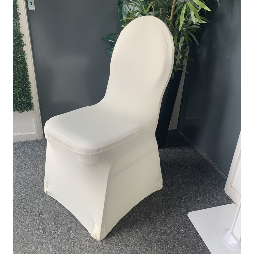 Cream Premium Spandex Chair Covers - FLAT FRONT