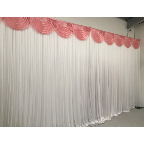 6m White Wedding Backdrop Curtain with Dusky Pink Detachable Swag