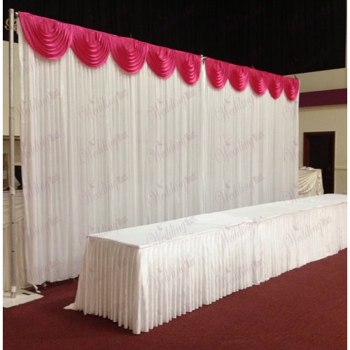 6m White Wedding Backdrop Curtain with Fuchsia Detachable Swag