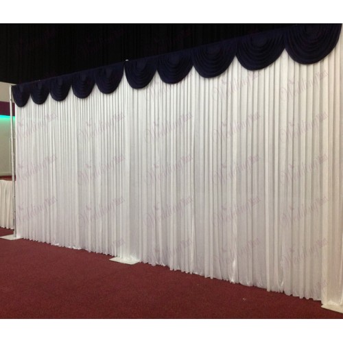 6m White Wedding Backdrop Curtain with Navy Detachable Swag