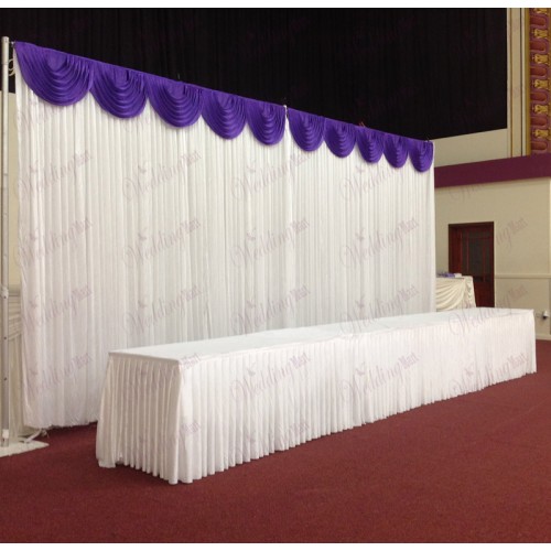 6m White Wedding Backdrop Curtain with Purple Detachable Swag